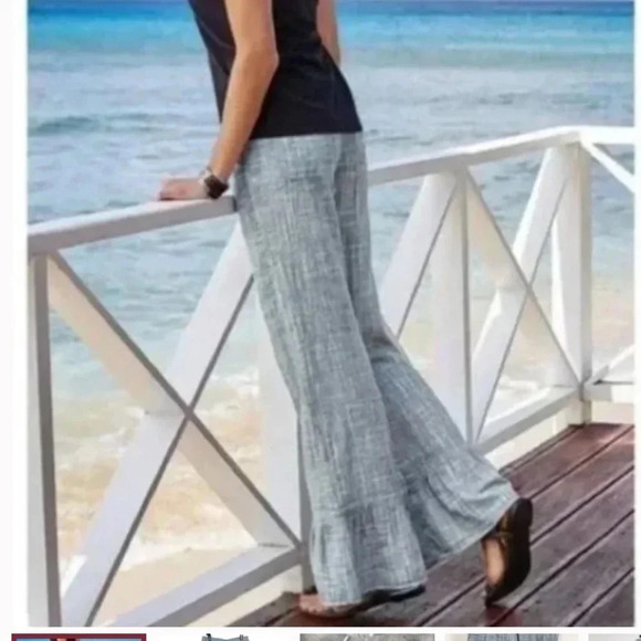 Soft Surroundings Raleigh Pants Cotton Gauze Ruffle Hem Wide Leg - Picture 1 of 12